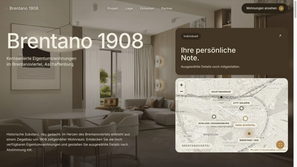 Website von Brentano 1908, dokumentierte Desktopansicht