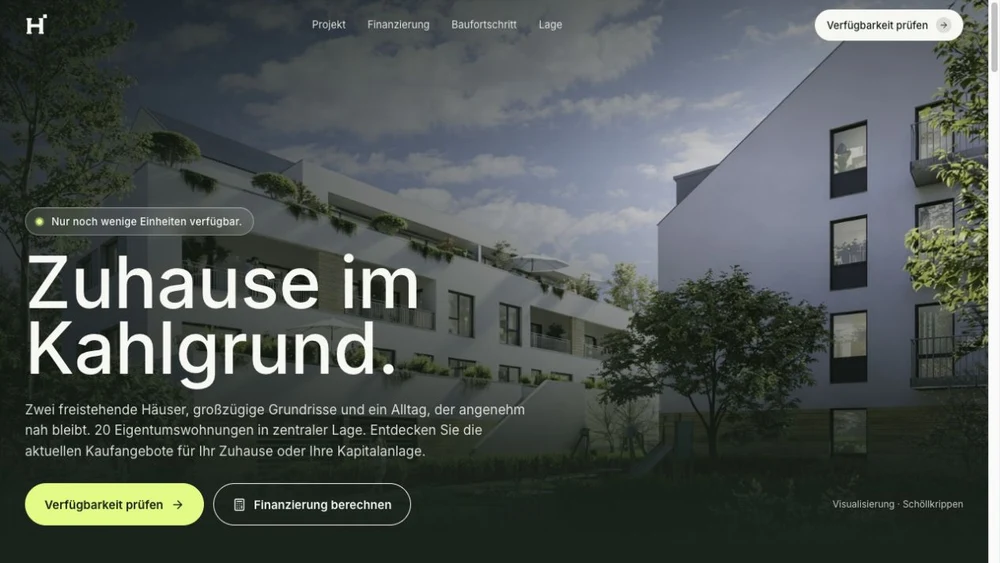 Website von Wohnen in Schöllkrippen, dokumentierte Desktopansicht