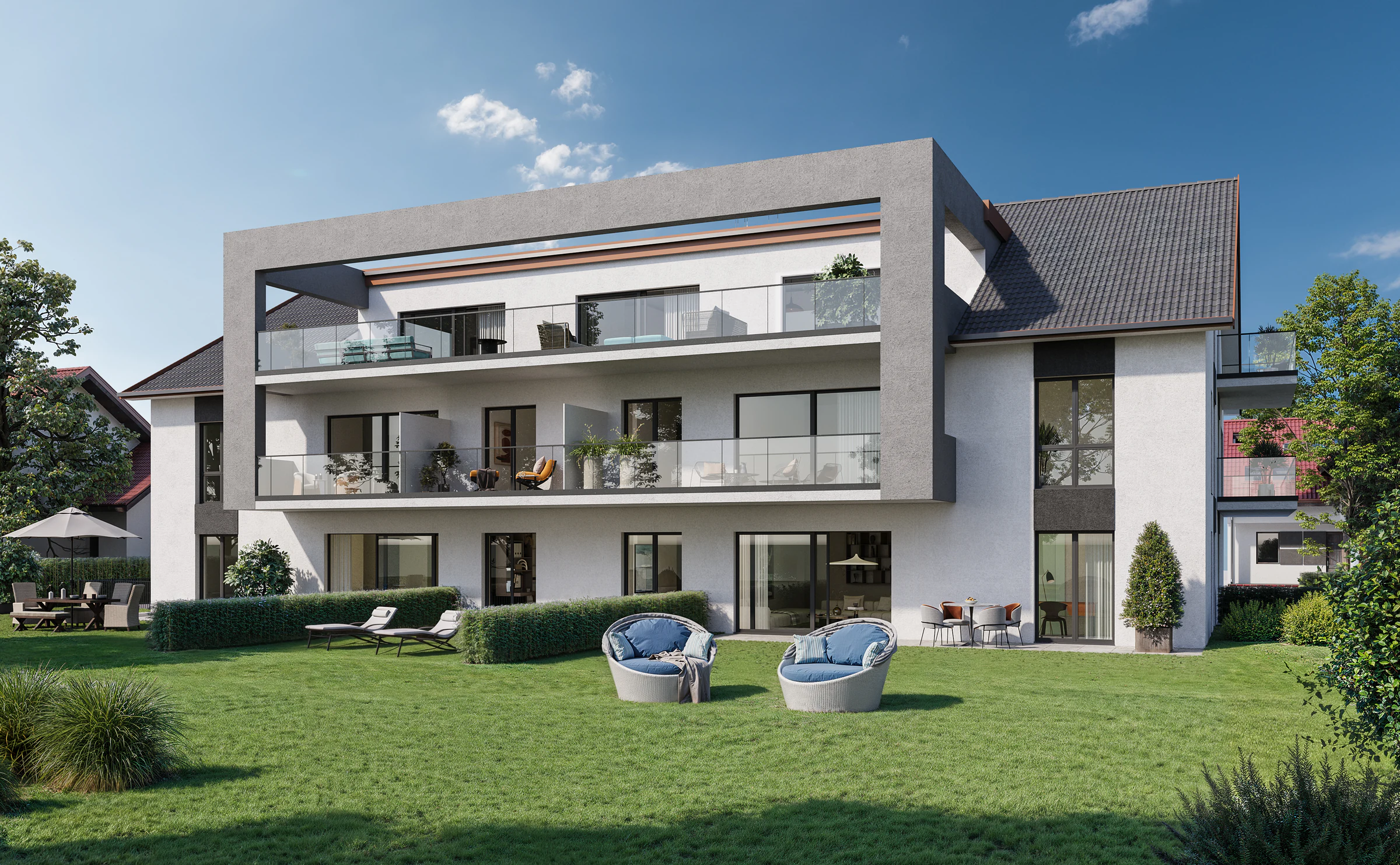 Architekturvisualisierung von Parkside Schönbusch mit Garten